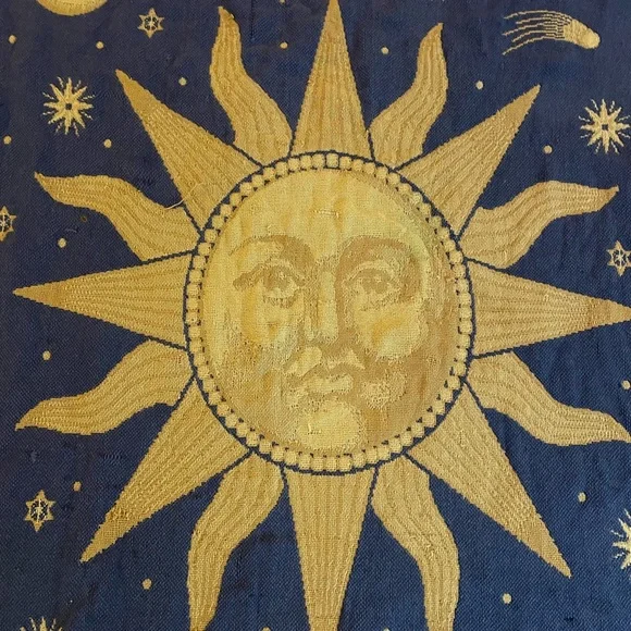 Vintage 90s Cotton Celestial Sun and Moon Tapestry/Throw Rug. - Picture 2 of 5